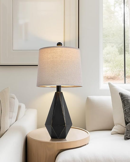 PoKat 20.25'' Table Lamp for Bedroom - Single Bedside Lamp for Night Stand, Small Bedroom Lamp, Modern Night Stand Lamp with Shade, Farmhouse Table Lamp for Living Room, Kids Room, End Table, Black - LeafyLoom