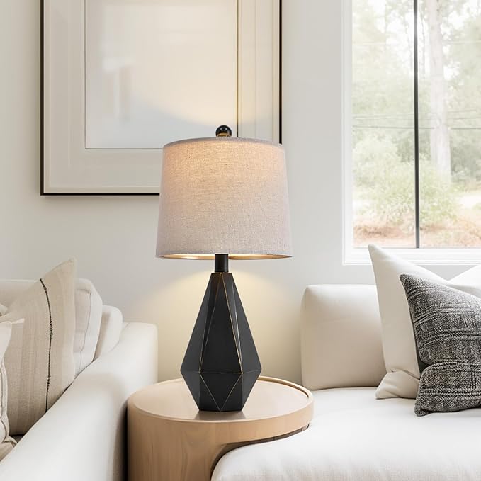 PoKat 20.25'' Table Lamp for Bedroom - Single Bedside Lamp for Night Stand, Small Bedroom Lamp, Modern Night Stand Lamp with Shade, Farmhouse Table Lamp for Living Room, Kids Room, End Table, Black - LeafyLoom
