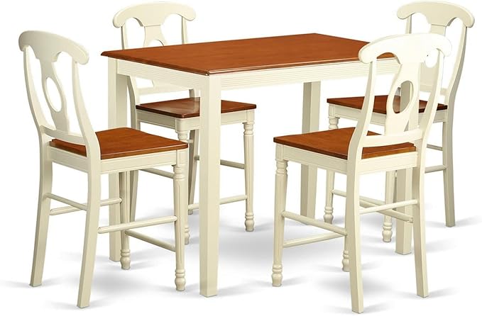 East West Furniture YAKE5-WHI-W 5 Piece Kitchen Counter Set Includes a Rectangle Dining Room Table and 4 Dining Chairs, 30x48 Inch, Buttermilk & Cherry - LeafyLoom