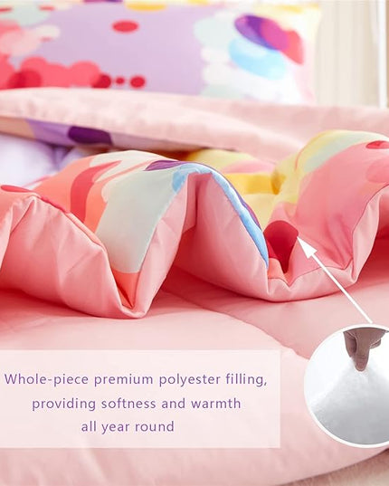 Rainbow Ombre Comforter Set Twin Size for Girls, Colorful Bubbles Polka Dots Comforter for Kids Teen, 2 Piece Orange Pink Purple Blue Gradient Pastel Bedding Set with 1 Pillow Case(Rainbow,Twin) - LeafyLoom