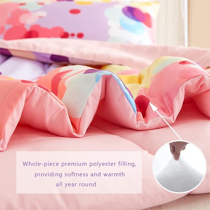 Rainbow Ombre Comforter Set Twin Size for Girls, Colorful Bubbles Polka Dots Comforter for Kids Teen, 2 Piece Orange Pink Purple Blue Gradient Pastel Bedding Set with 1 Pillow Case(Rainbow,Twin) - LeafyLoom