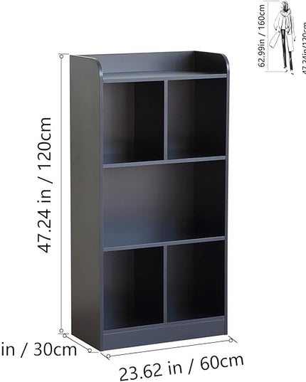 Book Shelf with Back Panel Stability 5 Cube Bookcase Multifunctional Cube Storage Organizer Shelf for Bedroom Living Room Office Closet School in Black with 23.62''W - LeafyLoom