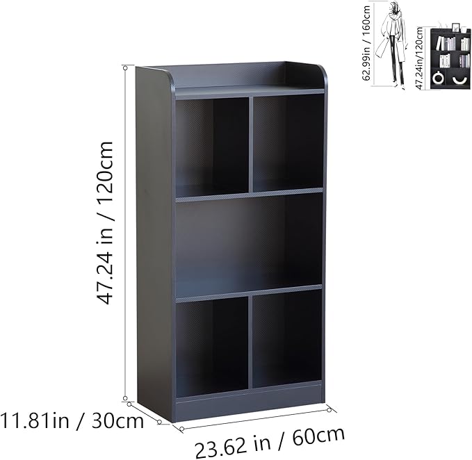 Book Shelf with Back Panel Stability 5 Cube Bookcase Multifunctional Cube Storage Organizer Shelf for Bedroom Living Room Office Closet School in Black with 23.62''W - LeafyLoom