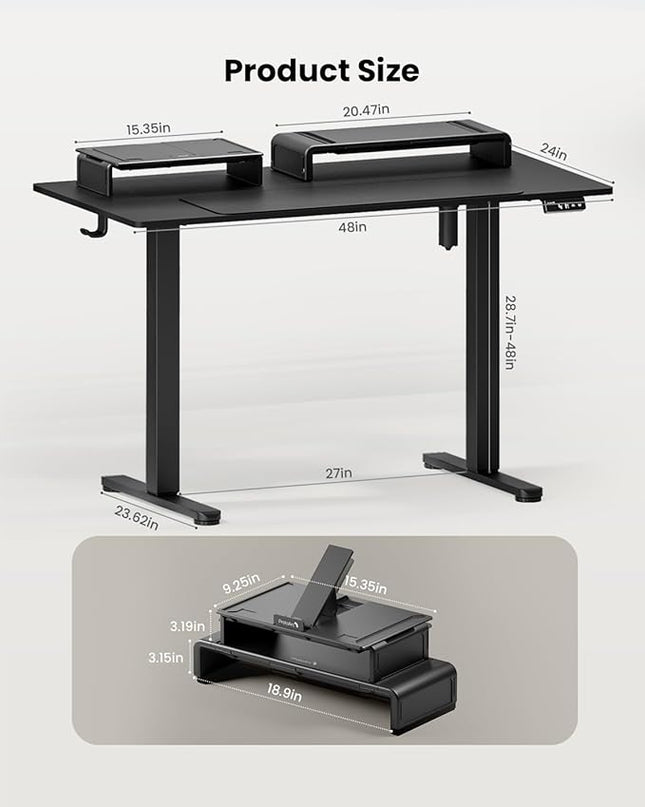 ProtoArc Standing Desk with Dual Monitor Stand Riser, 48 x 24 Inches Height Adjustable Desk with Storage, ErgoDesk 100 Electric Stand up Desk with Laptop Stand (Black/White) - LeafyLoom