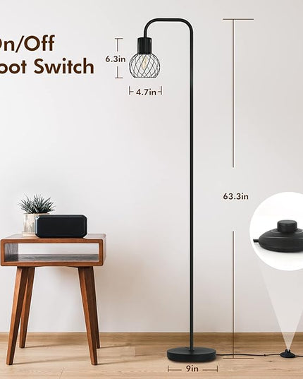 Floor Lamp, Industrial Floor Lamp for Living Room, Modern Standing Lamp with 6W LED Bulb, Foot Switch, Minimalist Pole Lamp Vintage Farmhouse Stand Up Lamps for Bedroom, Office, Book Nook,Black - LeafyLoom