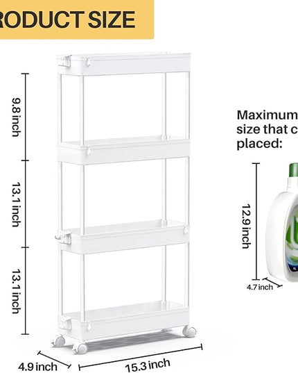 SPACEKEEPER Slim Rolling Storage Cart 4 Tier Bathroom Organizer Mobile Shelving Unit Utility Cart Tower Rack for Kitchen Laundry Narrow Places, White - LeafyLoom