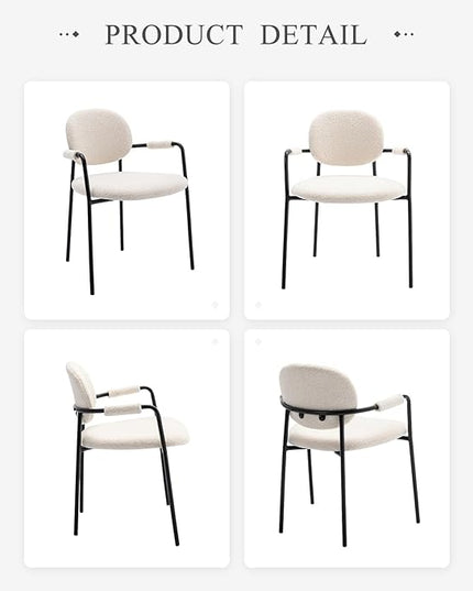 COLAMY Dining Chairs Set of 4, Boucle Dining Chairs with Arms, Comfy Small Sherpa Dining Armchairs with Back for Kitchen, Dining Room, Restaurant, Cream - LeafyLoom