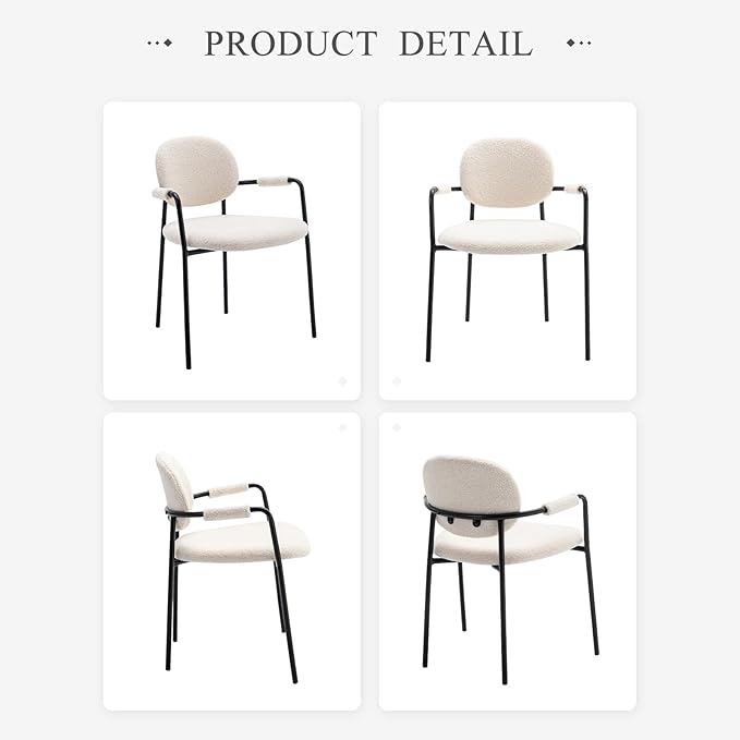COLAMY Dining Chairs Set of 4, Boucle Dining Chairs with Arms, Comfy Small Sherpa Dining Armchairs with Back for Kitchen, Dining Room, Restaurant, Cream - LeafyLoom