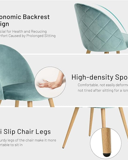 FurnitureR Upholstered Velvet Dining Chair Mid Back Armless with Wood Legs for Home Kitchen Bedroom Living Room, Set of 2, Aqua - LeafyLoom