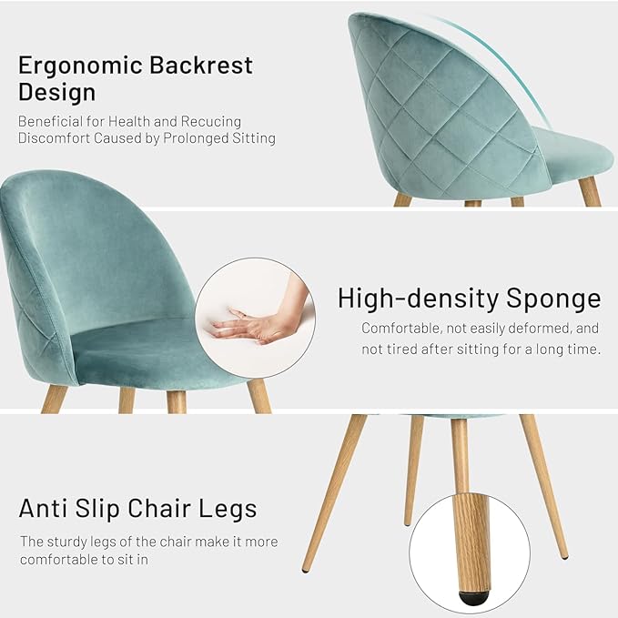 FurnitureR Upholstered Velvet Dining Chair Mid Back Armless with Wood Legs for Home Kitchen Bedroom Living Room, Set of 2, Aqua - LeafyLoom