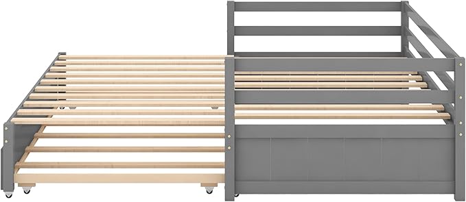 Wooden Extendable Daybed, Twin to King Daybed Frame with Trundle, Extending Sofa Bed for Living Room Bedroom Guest Room, Gray - LeafyLoom