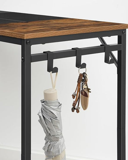 HOOBRO Computer Desk, Home Office Desk with Power Outlet, Modern Study Writing Desk with 3 Hooks for Study Room, Home Office, Sturdy and Stable, Easy to Assemble, Rustic Brown and Black BF41UDN01 - LeafyLoom