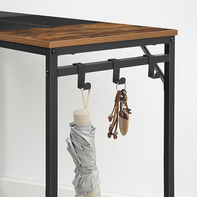 HOOBRO Computer Desk, Home Office Desk with Power Outlet, Modern Study Writing Desk with 3 Hooks for Study Room, Home Office, Sturdy and Stable, Easy to Assemble, Rustic Brown and Black BF41UDN01 - LeafyLoom