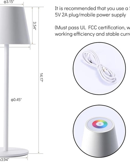 Maksone 2 pack RGB Cordless Table Lamp, 6600mWh Rechargeable Battery Desk Lamp, 3000K Stepless Dimming and Led Color Changing Night Light, IP54 Waterproof Outdoor Portable Lamp for Patio (White) - LeafyLoom