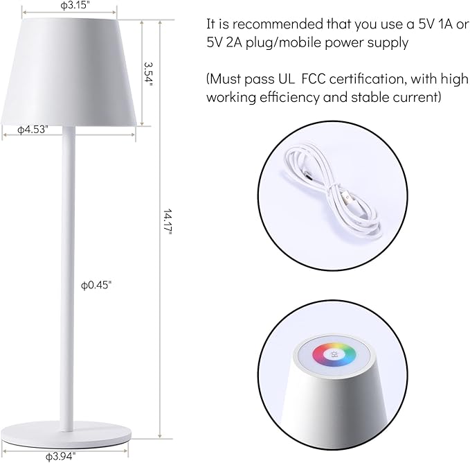 Maksone 2 pack RGB Cordless Table Lamp, 6600mWh Rechargeable Battery Desk Lamp, 3000K Stepless Dimming and Led Color Changing Night Light, IP54 Waterproof Outdoor Portable Lamp for Patio (White) - LeafyLoom