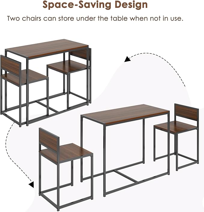SogesHome Compact Dining Table Set with 2 Chairs, Small 3 Piece Lunch Table Set, Breakfast Table Chair Set for Kitchen, Living-Room - LeafyLoom