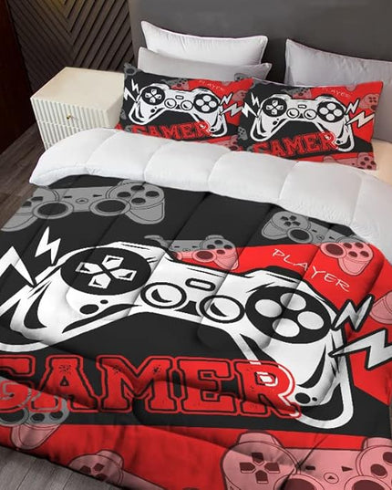 Sunnycitron Gamer Bedding Set for Boys Gamer Comforter sets Queen Gaming Bedding Kid's Comforter Set Boys Teen Gamepad Gaming Comforter,1 Comforter 2 Pillowcases - LeafyLoom