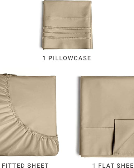 Twin Size 3 Piece Sheet Set - Comfy Breathable & Cooling Sheets - Hotel Luxury Bed Sheets for Women & Men - Deep Pockets, Easy-Fit, Extra Soft & Wrinkle Free Sheets - Cream Oeko-Tex Bed Sheet Set - LeafyLoom