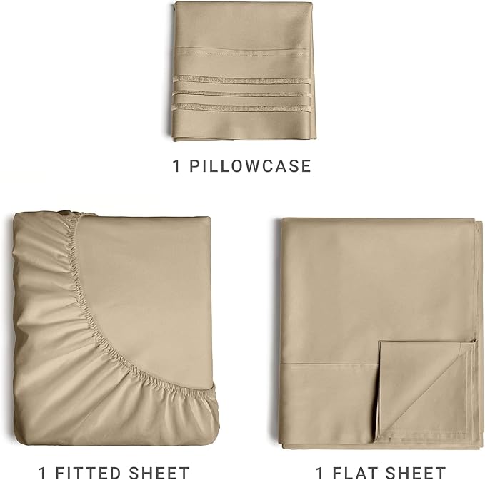 Twin XL Size 3 Piece Sheet Set - Comfy Breathable & Cooling Sheets - Hotel Luxury Bed Sheets for Women & Men - Deep Pockets, Easy-Fit, Extra Soft & Wrinkle Free Sheets - Cream Oeko-Tex Bed Sheet Set - LeafyLoom