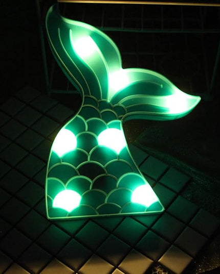 Cute Mermaid Tail Night Light, Mermaid Party Supplies, Mermaid Birthday Party Decorations, Mermaid Lamp, Battery Operated Led Light, Mermaid Bedroom Decor for Girls（Green） - LeafyLoom