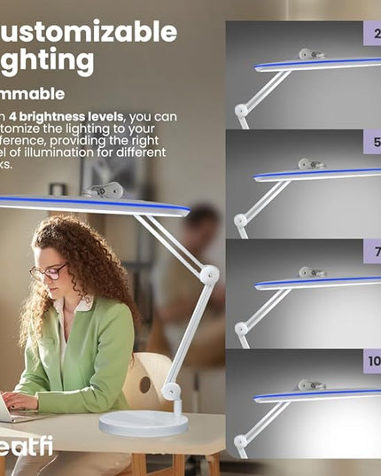 Neatfi XL 2,200 Lumens LED Task Lamp, 24W, 117 Pcs SMD LED, 23 Inches Ultra Wide Lamp, 4 Level Brightness Dimmable, Eye-Caring LED Lamp, Glare Free (Non-CCT with Base, White) - LeafyLoom