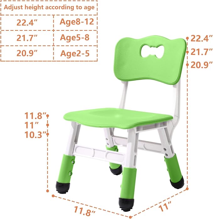 Adjustable Kid Chairs Indoor 3 Level Adjustable Suitable for Children Age 2-6. Maximum Load-Bearing 220LBS Suitable for Family Classroom and Nursery Child Seat Set (2-Pack-Green) - LeafyLoom