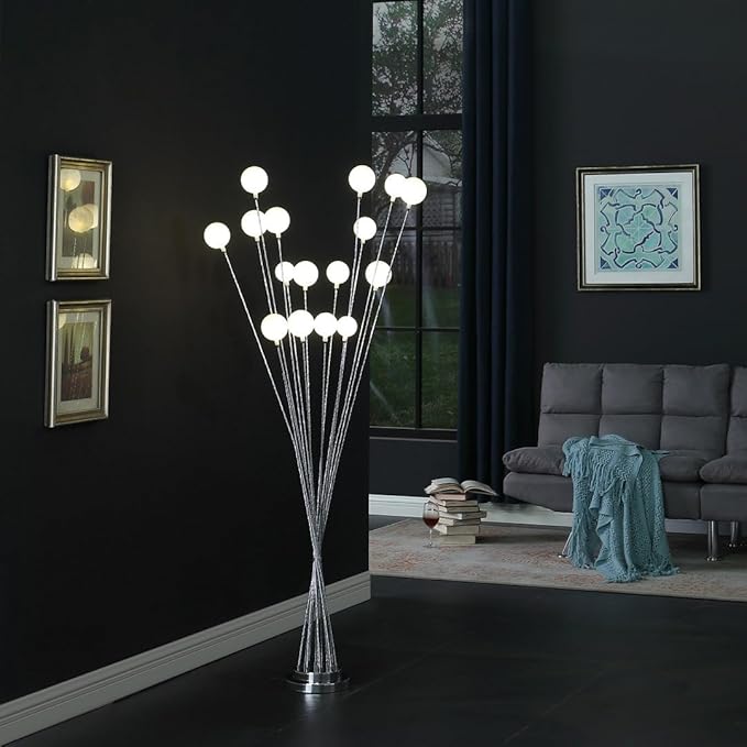 NicBex Floor Lamp,Modern Home Decor Floor Lamp with 16 Frosted White Orb Round Buns Shade,Standing Lamp Tall Lamp,Floor Lamps for Living Room,Bedroom and Office,Reading Light,Easy Assembly,Silver - LeafyLoom