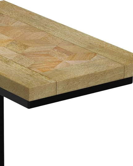 SIMPLIHOME Skyler SOLID MANGO WOOD and Metal Wide Rectangle Industrial C Side Table with Inlay Fully Assembled for The Living Room and Bedroom, 18 inch, Natural - LeafyLoom