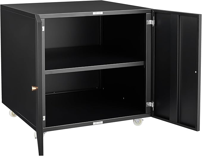 23.62" Metal Office Copier 2 Door and 360 ° Universal Wheel,Mobile Lateral Filing Cabinets w/Aluminum Alloy Handle,Rolling Printer Stand for Legal/Letter/A4,Black - LeafyLoom