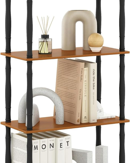 Furinno Turn-N-Tube 4-Tier Multipurpose Shelf Display Rack, Classic Tubes, Light Cherry/Black - LeafyLoom