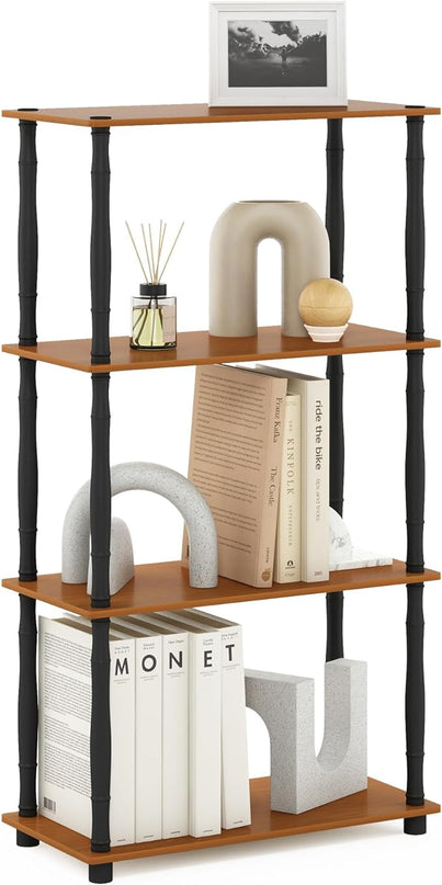 Furinno Turn-N-Tube 4-Tier Multipurpose Shelf Display Rack, Classic Tubes, Light Cherry/Black - LeafyLoom