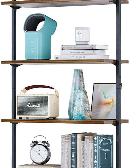 ODK 6-Tier Ladder Shelf, 87 Inches Wall Mounted Ladder Bookshelf with Metal Frame, Open Industrial Shelves for Home Office, Bedroom and Living Room, Rustic Brown - LeafyLoom