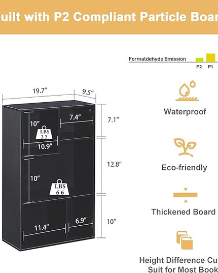 VECELO Modern Bookshelf, 5 Cube Shelf, Fits Tallest Hardcovers, Horizontal Available, Storage Organzier for Home Office, Matte Black - LeafyLoom
