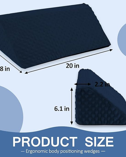 Wedge Pillow for Side Sleeping, Body Positioning Foam Wedge Pillow, Side Wedge Pillow for Sleeping Non-Slip Back Positioning Pillow for Bed Sore Wedge (Dark Blue) - LeafyLoom