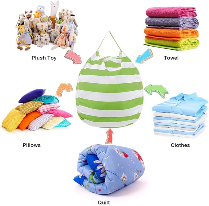 27Inch Stuffed Animal Storage Bean Bag Chair Cover for Kids room, Gifts for 3 4 5 6 7 8 9 Boys Girls Stuffed Animals Toy Storage Bags, New Year Gift-Green - LeafyLoom