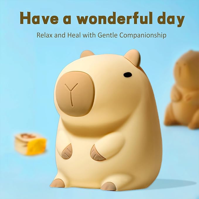 Capybara Night Light, Soft Silicone Capybara Lamp for Kids, Cute Capybara Gifts, Portable and Rechargeable Touch Control Kawaii Animal Lamp, Birthday Gifts for Boys Girls - LeafyLoom