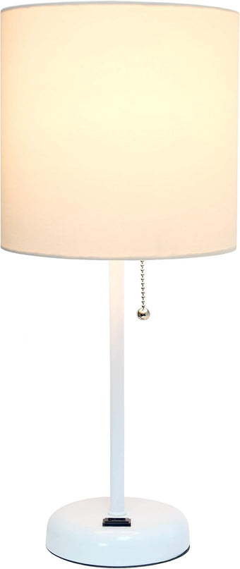 Simple Designs LT1144-WOW Sleek and Slender White Table Lamp with Charging Outlet for Bedroom, Living Room, Entryway, Office, Dining Room, Study, White Shade - LeafyLoom