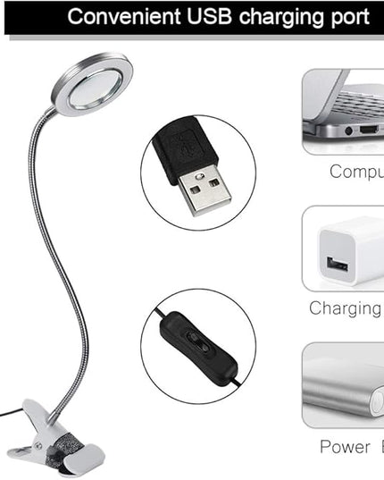 ATOMUS 2.5X Magnifying Lamp, LED USB Rechargeable Tattoo Beauty Magnifier Lamp with Metal Clip for Eyebrow Tattoo Manicure Eyelash Extension Read - LeafyLoom
