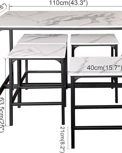 AT-VALY 5-Piece Bar Table Set with 4 Stools,Dining Room Table Set,Small Spaces (Black & White) - LeafyLoom