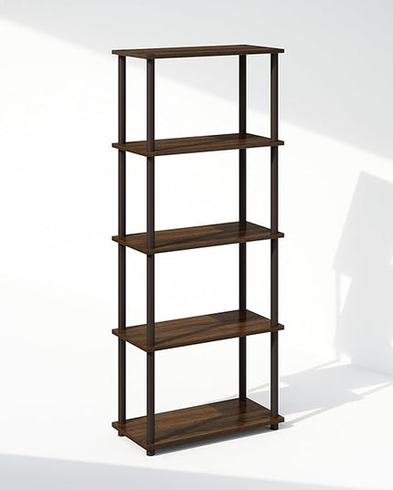 Furinno Turn-N-Tube 5-Tier Multipurpose Compact Display Rack, Shelving Unit, Bookcase, Walnut/Brown - LeafyLoom
