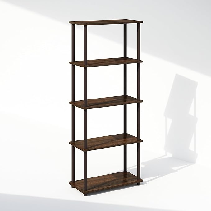 Furinno Turn-N-Tube 5-Tier Multipurpose Compact Display Rack, Shelving Unit, Bookcase, Walnut/Brown - LeafyLoom
