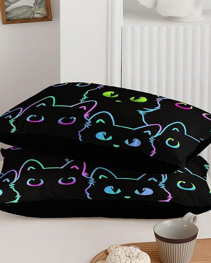 Axolotl Kids Bedding Cartoon Twin Size,Gradient Line Cute Cat Bedding Set for Teens Kids Boys Girls Adults Room Decor, All Season,1 Comforter 2 Pillow Cases,Black - LeafyLoom