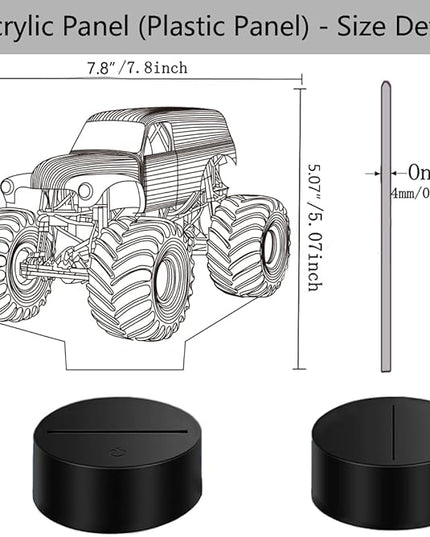 Monster Trucks Night Light for Boys 3D LED Lamp, Home Decor Lighting for Kids Room, Perfect Kids Room Decor, Inspired by The Iconic Grave Digger Monster Truck, Ideal Gift for Kids Fans - LeafyLoom