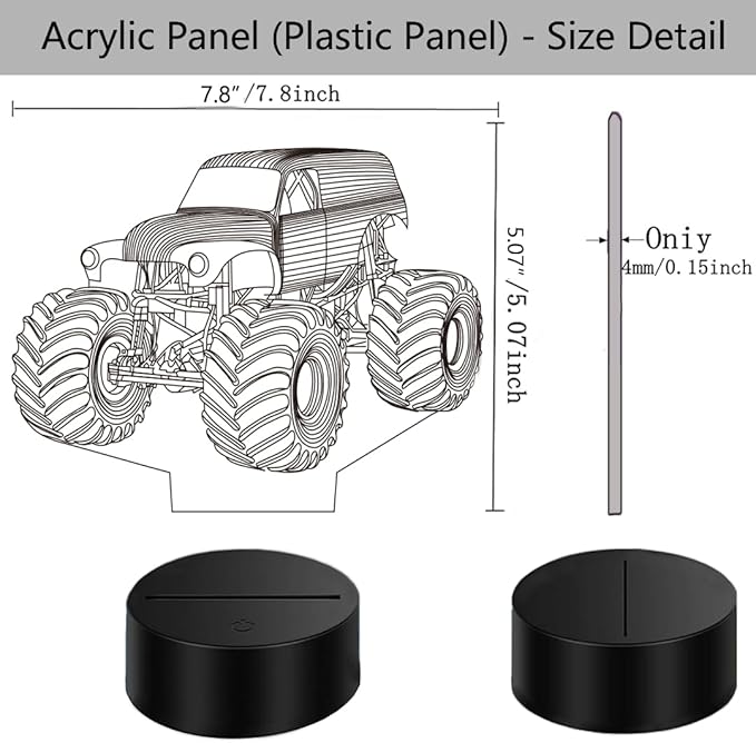 Monster Trucks Night Light for Boys 3D LED Lamp, Home Decor Lighting for Kids Room, Perfect Kids Room Decor, Inspired by The Iconic Grave Digger Monster Truck, Ideal Gift for Kids Fans - LeafyLoom