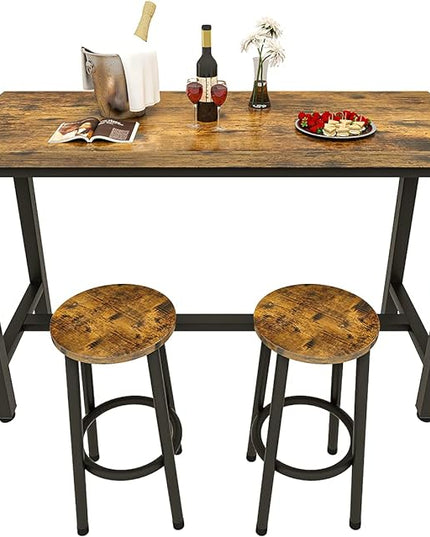 Recaceik 3 Piece Pub Dining Set, Modern bar Table and Stools for 2 Kitchen Counter Height Wood Top Bistro Easy Assemble for Breakfast Nook Living Room Small Space Restaurant, Rustic Brown 47" - LeafyLoom