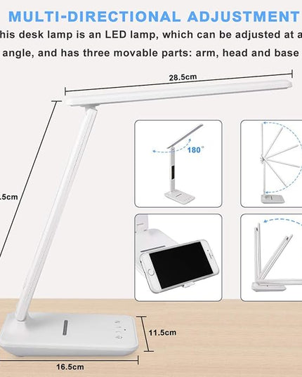 LED Desk Lamp, Desk Lamp with Wireless Charger, Suitable for Home, Office Dimmable Desk Lamp, with USB Charging Port, Built-in Clock, Calendar, Thermometer and Automatic Timing Reading Desk Lamp. - LeafyLoom