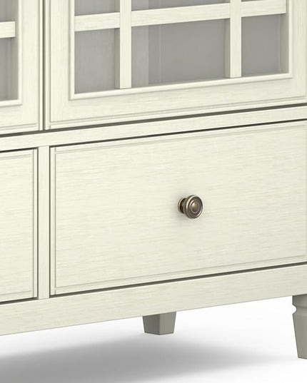 SIMPLIHOME Connaught Low Storage Cabinet, 46 inch, Antique White - LeafyLoom