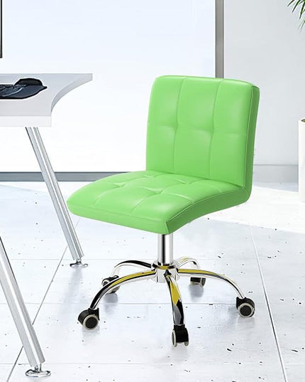 360° Office Desk Chair,PU Adjustable Rolling Task Chair with Backrest for Barber,Office,Home, Computer,360° Swivel,Armless (Light Green) - LeafyLoom