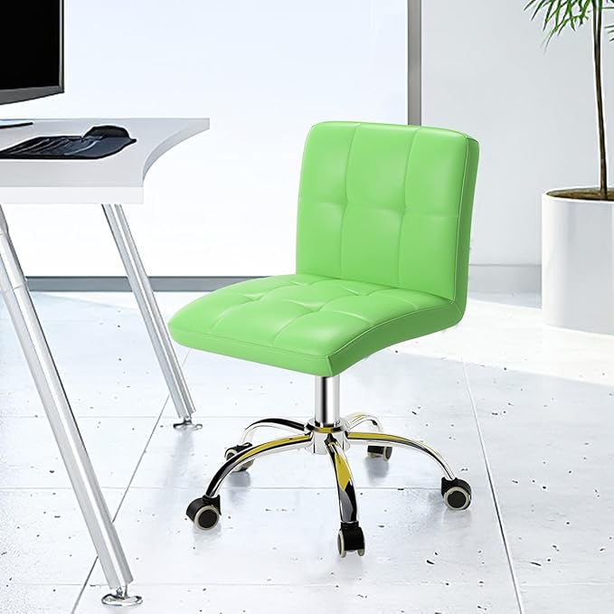 360° Office Desk Chair,PU Adjustable Rolling Task Chair with Backrest for Barber,Office,Home, Computer,360° Swivel,Armless (Light Green) - LeafyLoom