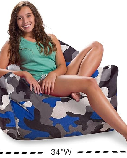 Posh Creations Structured Comfy Bean Bag Chair for Gaming, Reading and Watching TV, Malibu Lounge, Nylon - Camo Blue and Brown - LeafyLoom